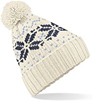 Beechfield Unisex Fair Isle Snowstar Winter Beanie Hat (Off White / French Navy / Sky Blue)