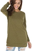 levaca Women's Fall Long Sleeve Side Split Loose Casual Pullover Tunic Tops