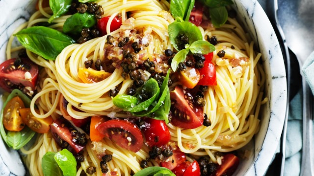 Adam Liaw's summer tomato and caper pasta recipe.