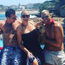 Samantha Armytage with her friends and her dog at North Bondi last weekend.