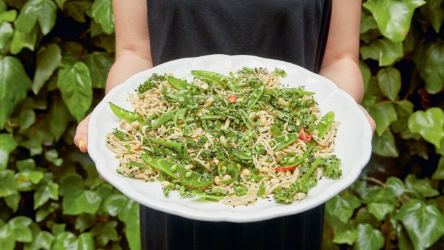 Silverbeet, kale or spinach will all work in the black sesame noodle bowl.