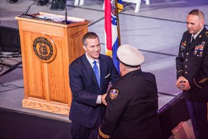 Incoming Missouri Governor Eric Greitens recognizes military and first responders in an "Honor Our Missouri Heroes" ceremony prior to his inauguration, Jan. 9, 2017