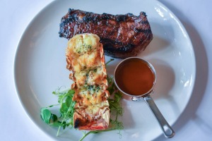 Surf 'n' turf: steak with lobster tail.