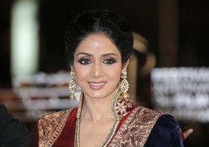 In this Dec. 1, 2012 file photo, Indian actress Sridevi arrives at the Marrakech International Film Festival in Marrakech, at the Marrakech Congress Palace. Sridevi, Bollywood’s leading lady of the 1980s and ‘90s who redefined stardom for actresses in India, has died at age 54.