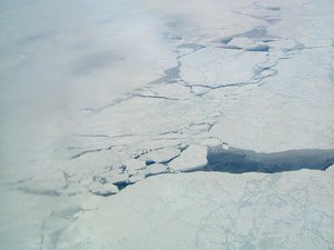 File - A new airborne study with NASA contributions measured surprising levels of the potent greenhouse gas methane coming from cracks in Arctic sea ice and areas of partial sea ice cover.