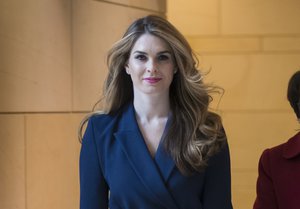 White House Communications Director Hope Hicks, one of President Trump’s closest aides and advisers, arrives to meet behind closed doors with the House Intelligence Committee, at the Capitol in Washington, Tuesday, Feb. 27, 2018. Hicks is a key eyewitness to Trump's actions over the past several years and she was his spokeswoman during the 2016 presidential campaign. (AP Photo/J. Scott Applewhite)