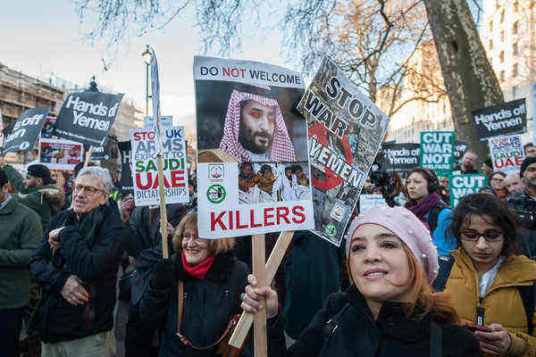 Hundreds of protesters greet Saudi Arabian crown prince’s arrival in Britain