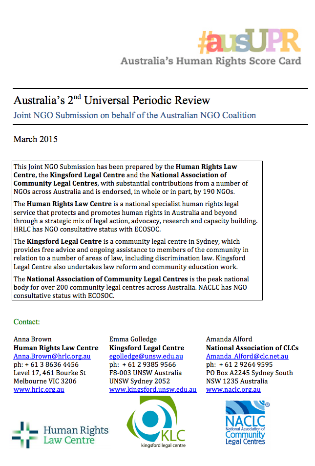 Joint NGO submission on Aus UPR 2015