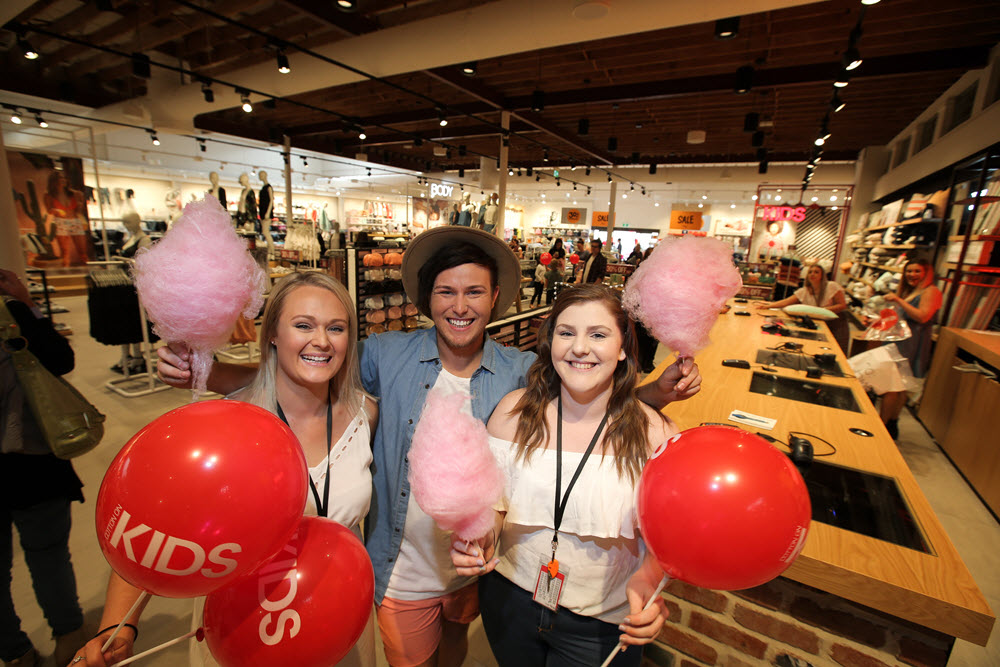 Cotton On Clothing staff Erin Jone, manager, Dan Brown, Area Manager, and Kiaya Dowsley, assistant manager, at the opening of the Warrnambool store. Photo: Rob Gunstone 