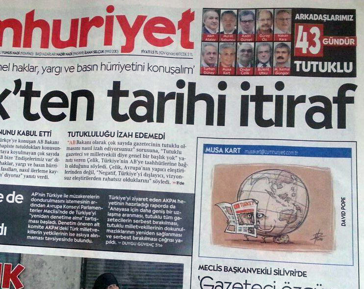 Photo: front page of Turkish newspaper, Cumhuriyet 