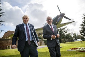 Britain's Foreign Secretary Boris Johnson, left and his Polish counterpart Jacek Czaputowicz visit the Battle of Britain Bunker, in Uxbridge, England, Friday, March 16, 2018.