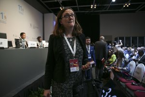 European Trade Commissioner Cecilia Malmstrom arrives for the closing ceremony of the World Trade Organization Ministerial Conference in Buenos Aires, Argentina, Wednesday, Dec. 13, 2017.