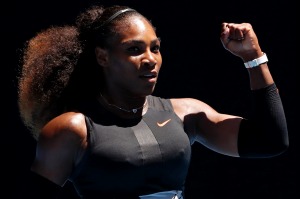 FILE - In this Jan. 25, 2017, file photo, Serena Williams gestures while playing Britain's Johanna Konta during their ...