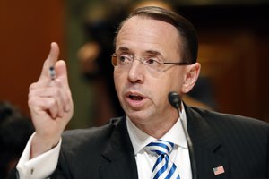 Deputy Attorney General Rod Rosenstein speaks during a Senate Appropriations subcommittee hearing about the Department of Justice FY'18 budget, on Capitol Hill, Tuesday, June 13, 2017, in Washington. (AP Photo/Alex Brandon)