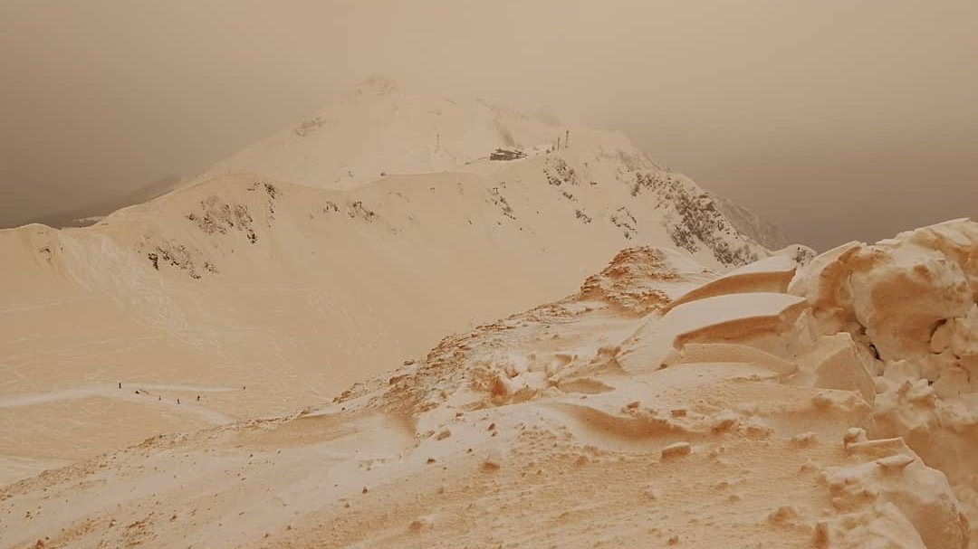 Snow in eastern Europe is turning orange