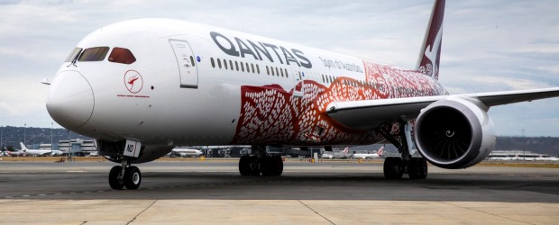 The Qantas 787-9 Dreamliner before taking off from Perth.