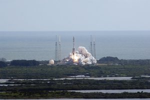 MSL Launches to the Red Planet: The Atlantic Ocean provides a backdrop as the United Launch Alliance Atlas V rocket clears the tower at Space Launch Complex 41 on Cape Canaveral Air Force Station in Florida. Sealed inside the rocket's protective payload fairing is NASA's Mars Science Laboratory (MSL) spacecraft, beginning a 9-month interplanetary cruise to Mars. Liftoff was at 10:02 a.m. EST Nov. 26. MSL's components include a car-sized rover, Curiosity, which has 10 science instruments designed to search for signs of life, including methane, and help determine if the gas is from a biological or geological source.