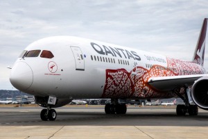 The Qantas 787-9 Dreamliner before taking off from Perth.