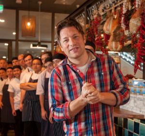 Jamie Oliver visits his Italian restaurant in Canberra in 2014.