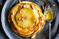 Dan Lepard's Toasted almond and fresh pear pancakes.