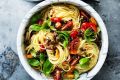 Summer tomato and caper pasta.