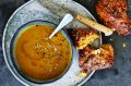 Garlic, sweet potato and chickpea soup with spiced red onion and feta scones. 