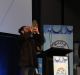 Icon Water employee Sam Bracken does a "shoey'' to celebrate the ACT having better-tasting water than NSW.