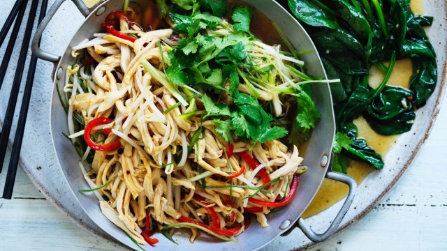 Pick up a cooked chook for this stir-fry.