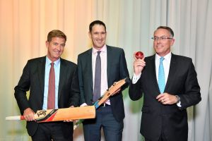 Seven West Media CEO Tim Worner, Cricket Australia CEO James Sutherland and Sports CEO Patrick Delaney at the ...