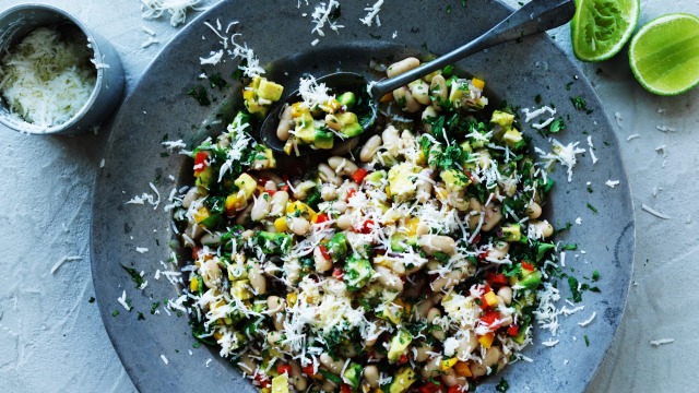 Cannellini bean salad with lime and haloumi.