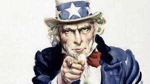 The famous World War I "Uncle Sam" recruitment poster, painted by James Montgomery Flagg.