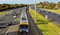 A mock-up of a rail line down the centre of the Eastern Freeway.