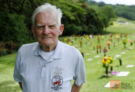 Zane Schlemmer, who served in a U.S. Army parachute regiment, jumped into France on D-Day. He volunteers at the Hawaii State Veterans Cemetery.