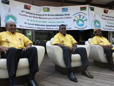 Melanesian leaders pose for a photo before going into their 