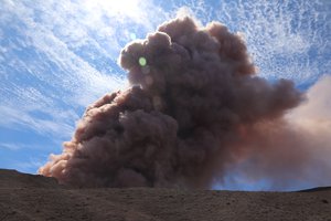 Several strong earthquakes have hit Hawaii's Big Island following the eruption of the Kilauea volcano. While HVO geologists were working on Pu‘u ‘Ō‘ō, a magnitude-5.0 earthquake shook the ground around the cone. Moments later, a collapse occurred in the crater of Pu‘u ‘Ō‘ō, creating a robust, reddish-brown ash plume, 3 May, 2018.