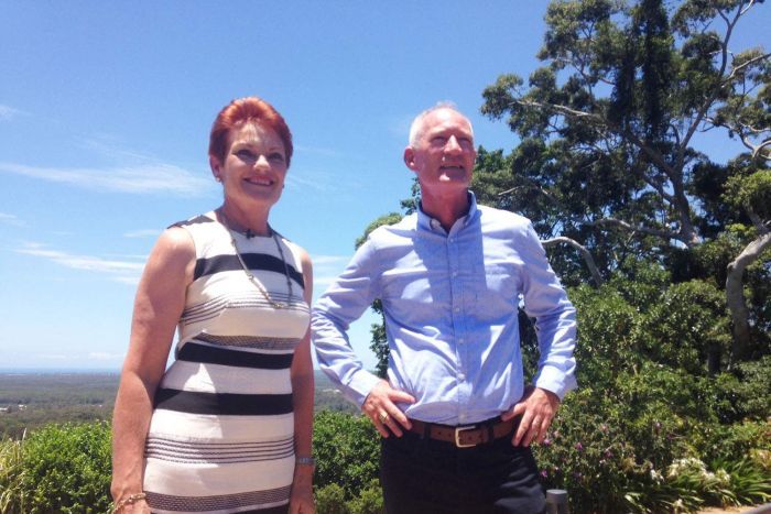 One Nation Party leader Pauline Hanson and former LNP MP Steve Dickson at a presser