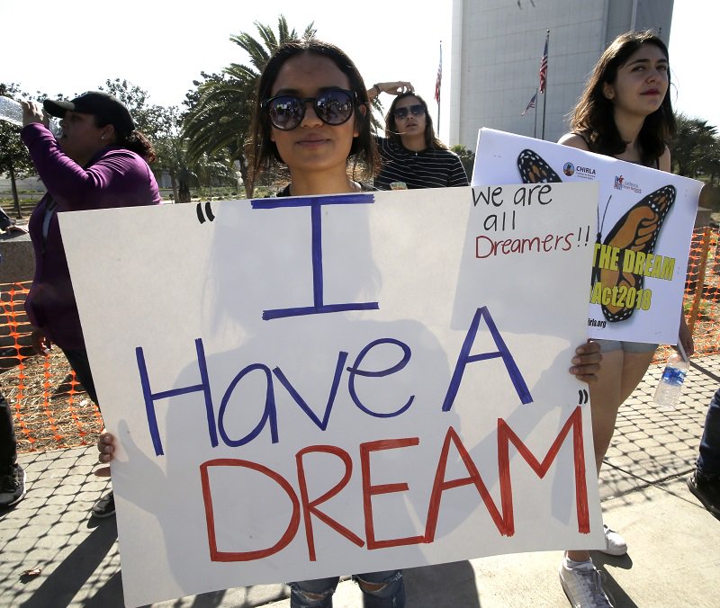 ‘Dreamers’ and other demonstrators call for DACA (Deferred Action for Childhood Arrivals) protection in Los Angeles, California, USA, Feb 2018. Photo: EPA-EFE/MIKE NELSON