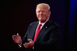 President of the United States Donald Trump speaking at the 2018 Conservative Political Action Conference (CPAC) in National Harbor, Maryland