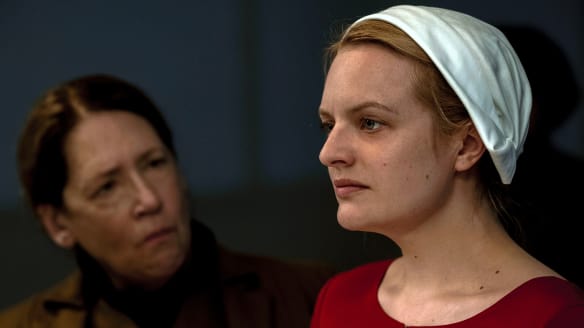 Aunt Lydia (Ann Dowd) gets into the mind of Offred (Elisabeth Moss) in season two of <i>The Handmaid's Tale</i>.