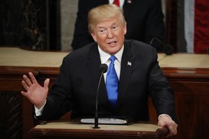 President Donald Trump delivers his State of the Union address to a joint session of Congress on Capitol Hill in Washington, Tuesday, Jan. 30, 2018.