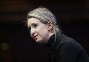 FILE- In this Nov. 2, 2015, file photo, Elizabeth Holmes, founder and CEO of Theranos, speaks at the Fortune Global Forum in San Francisco.