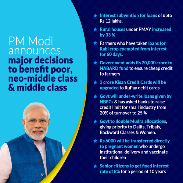 PM Modi announces major decisions to benefit poor, neo-middle class & middle class