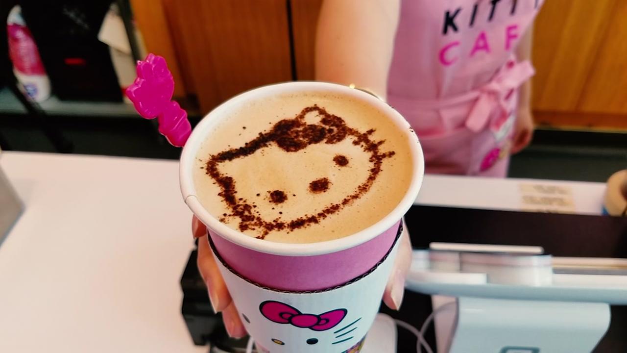 Even the coffees have a Hello Kitty image at the Hello Kitty Mini Cafe in San Jose, Calif.