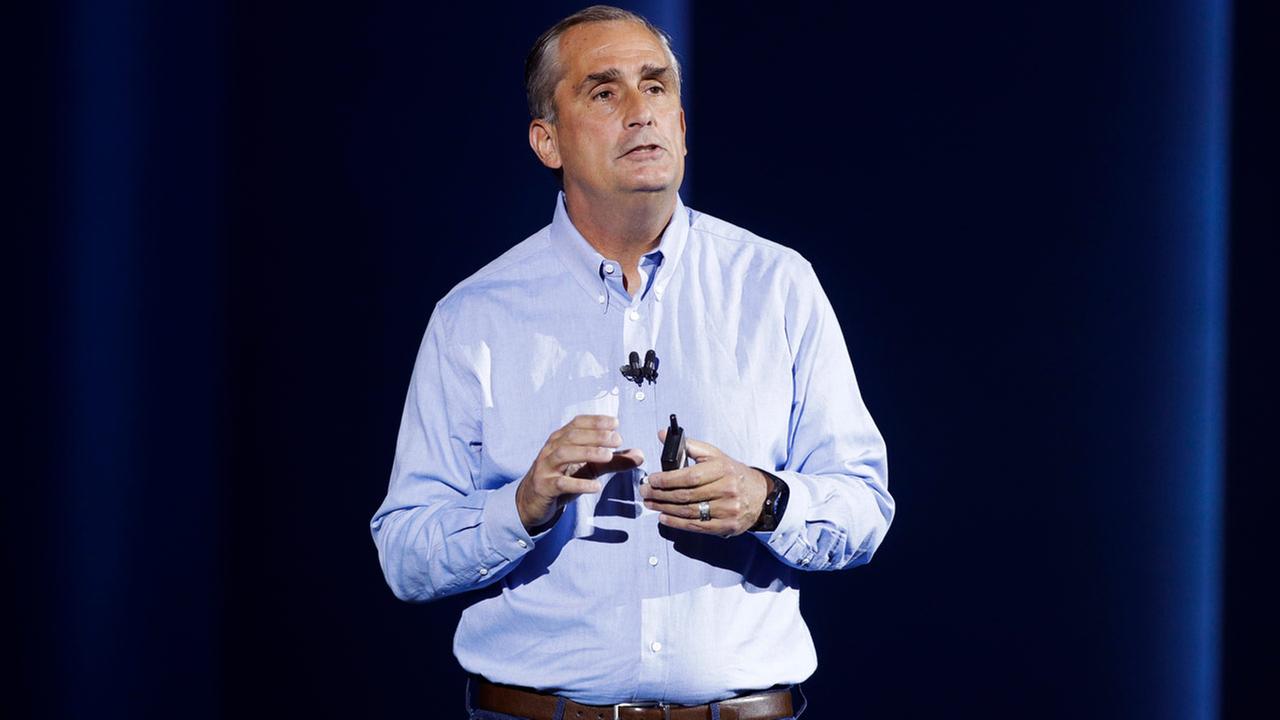 FILE- In this Jan. 8, 2018, file photo, Intel CEO Brian Krzanich delivers a keynote speech at CES International in Las Vegas. 