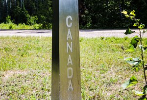 A border marker at the US-Canada border at the Northwest Angle of Minnesota / Manitoba