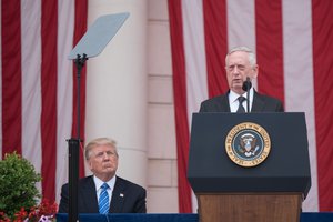 Secretary of Defense Jim Mattis delivers remarks before the Memorial Day address of President Donald J. Trump during the 149th annual Department of Defense (DoD) National Memorial Day Observance at Arlington National Cemetery, May 29, 2017.