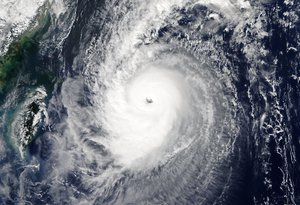 Typhoon Chaba reaching its peak intensity near Okinawa, Japan on October 3, 2016.