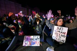 Thousands of marchers protested the election of Donald Trump Thursday, November 10th. After marching through the Cedar-Riverside and Seward neighborhoods of Minneapolis many protestors walked onto Interstate 94 where they stopped traffic nearly two hours. (Pioneer Press: Nick Woltman)