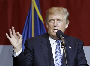 Republican presidential candidate Donald Trump speaks during a rally Tuesday, July 12, 2016, in Westfield, Ind.