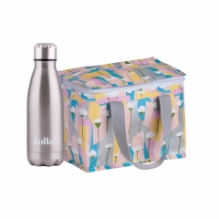 Pastel Poppies Lunch Box Bag & Silver Flask Set